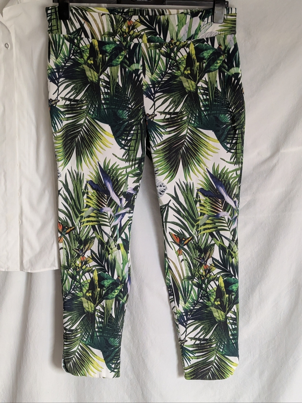 Soft Surroundings Tropical Leaf Print Leggings/ Crop Pants Green & White Size L